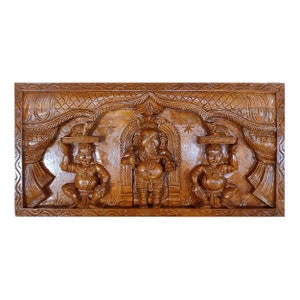 Handmade Idagunji Ganesha Wood Carving: Hindu Altar Wall Decor