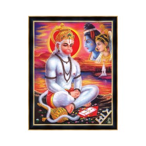 Hanuman Meditating Photo Frame: Hindu Pooja Room Decor