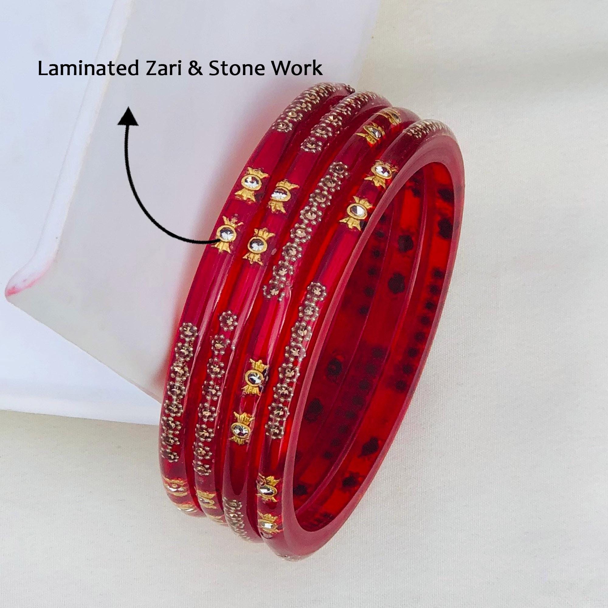 【GARNI】Paint Crockery Bangle Laminated Acrylic Bangles With Zari & Stone Work, Set of 40 - Etsy