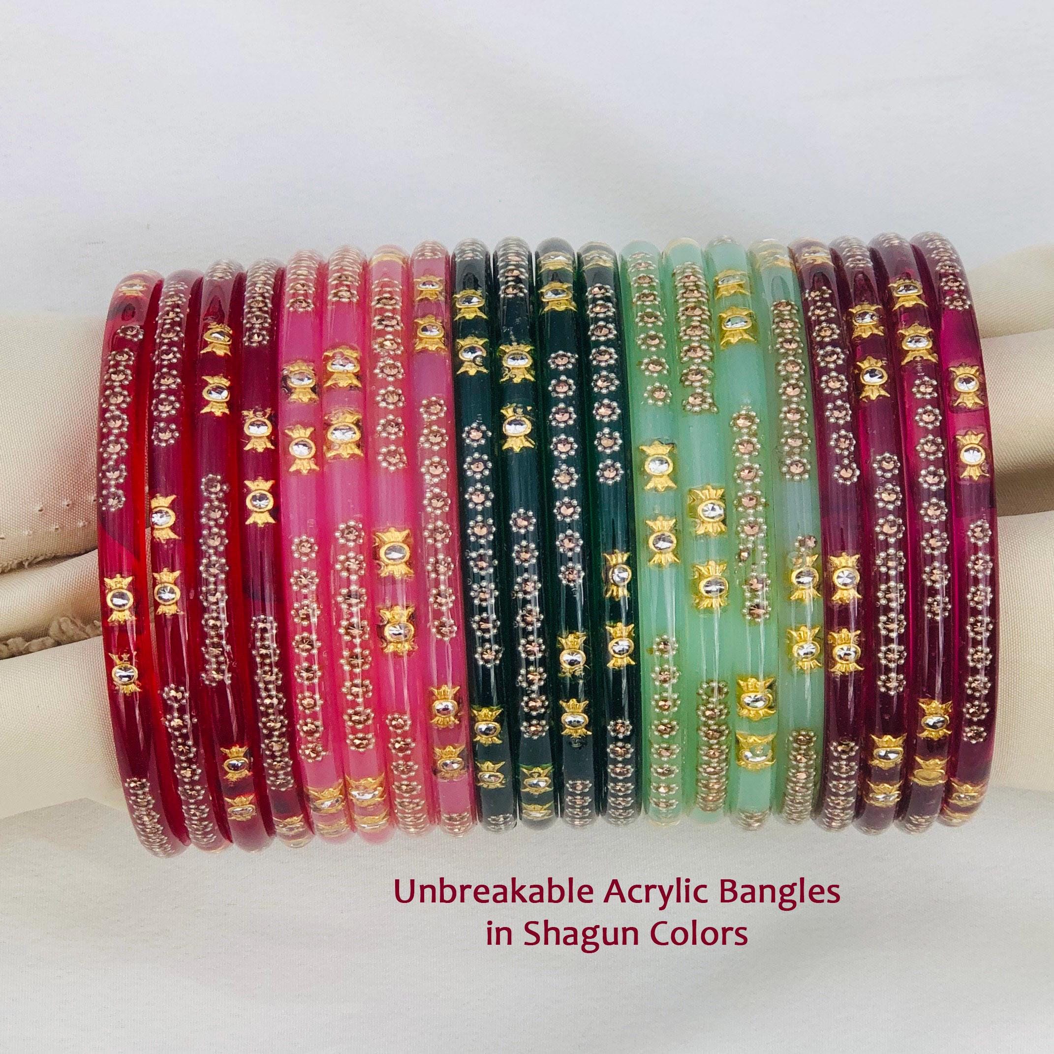 Laminated Acrylic Bangles With Zari & Stone Work, Set of 40 - Etsy