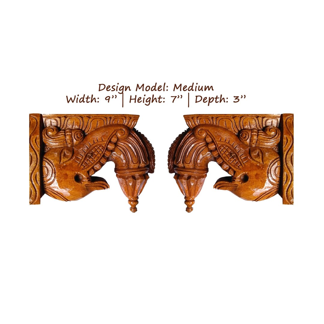 Wooden Wall Brackets of Yali With Bodhil Poo, Handmade, Beautiful Wall