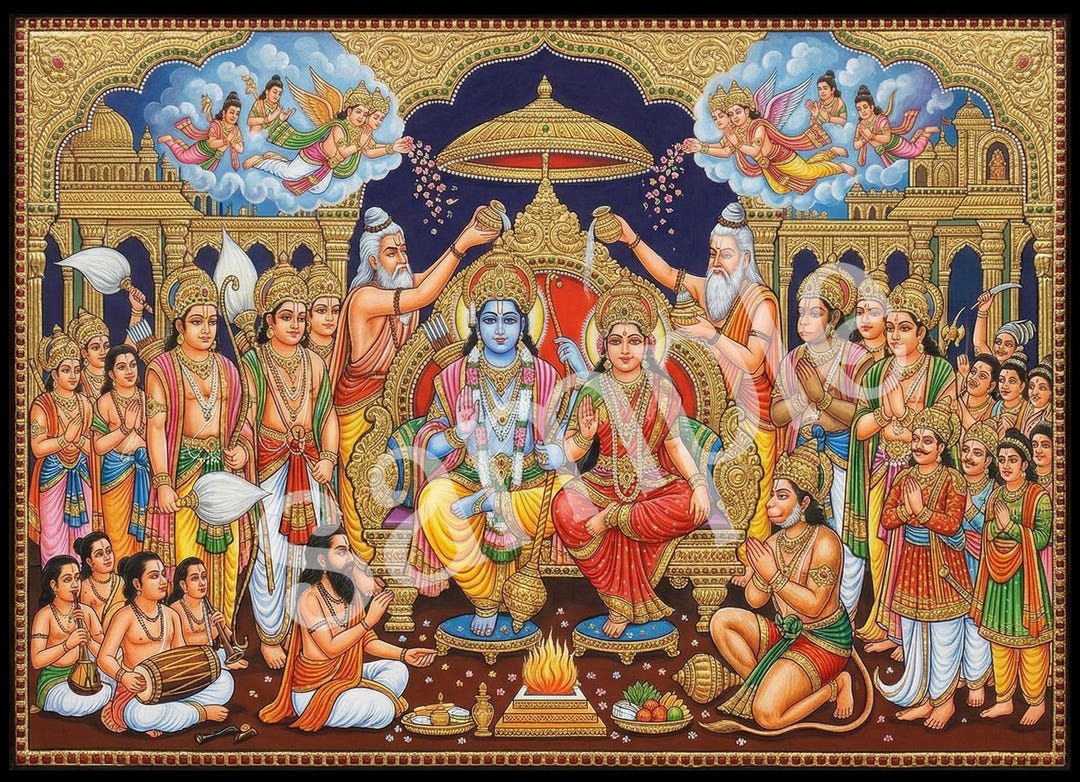 Ram Darbar Sita Kalyanam Poster Print Hindu Gods Wedding Wall Decor 