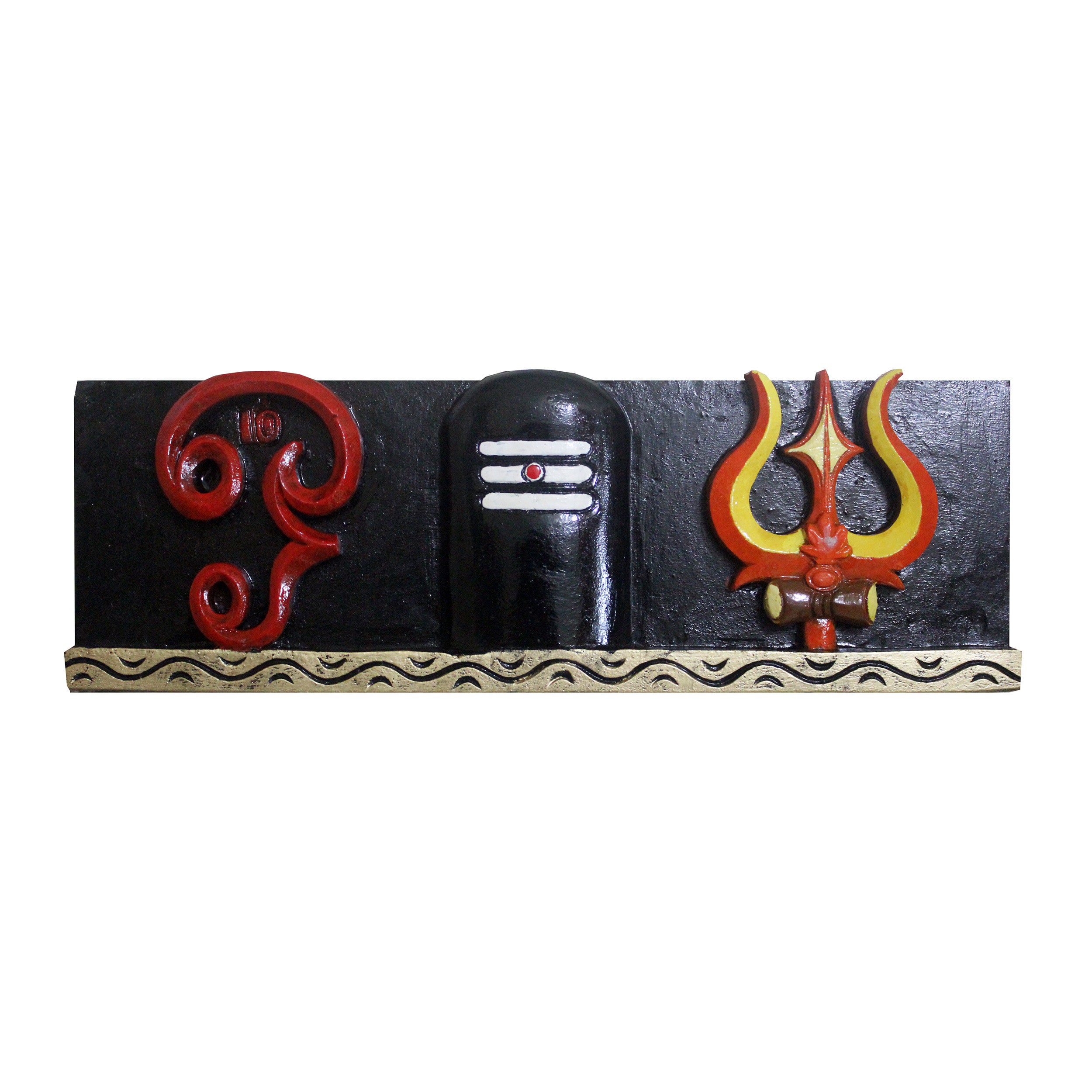 Handmade Shiva Linga Wood Carving: Om & Thrishul Wall Decor