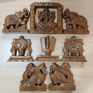 Handmade Jackfruit Wood Carving Set: Mahalakshmi, Annam, Elephant