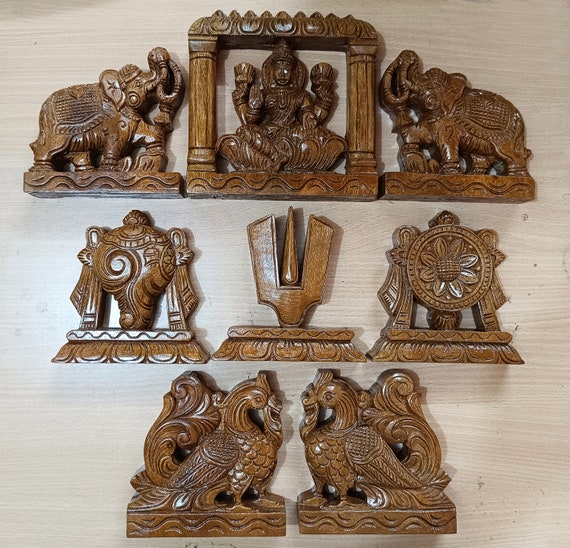 Handmade Jackfruit Wood Carving Set: Mahalakshmi, Annam, Elephant