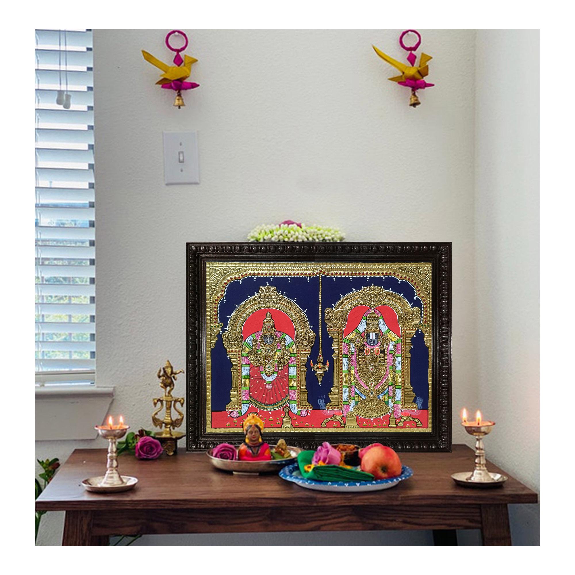 22K Gold Tanjore Painting: Padmavati Devi & Tirupati Balaji Delivered ...