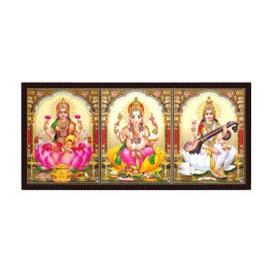 3-in-1 Religious Photo Frame Of Ganesha, Lakshmi & Saraswati. Customization Accepted