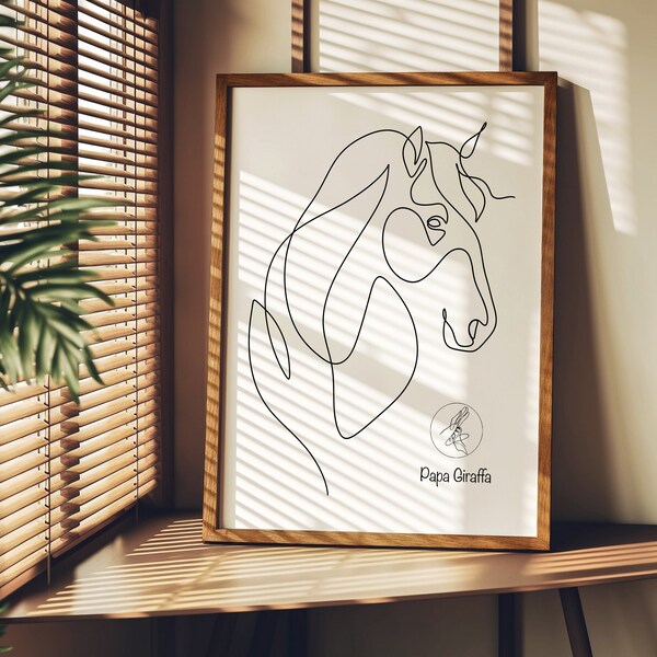 Individuelles Pferdeportrait, Gesicht Haustierkunst, Tattoo-Design, One Line Drawing, Tierportrait vom Foto, minimalistische Linie Kunst, DIGITAL-Druck