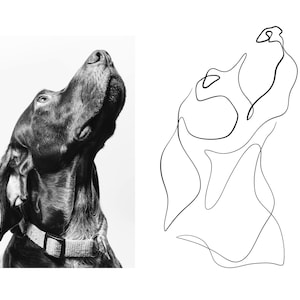 Custom DOG line drawing, modern pet portrait, pet commission tattoo, minimalist line art, DIGITAL dog print, outline sketch, dog loss gift image 1