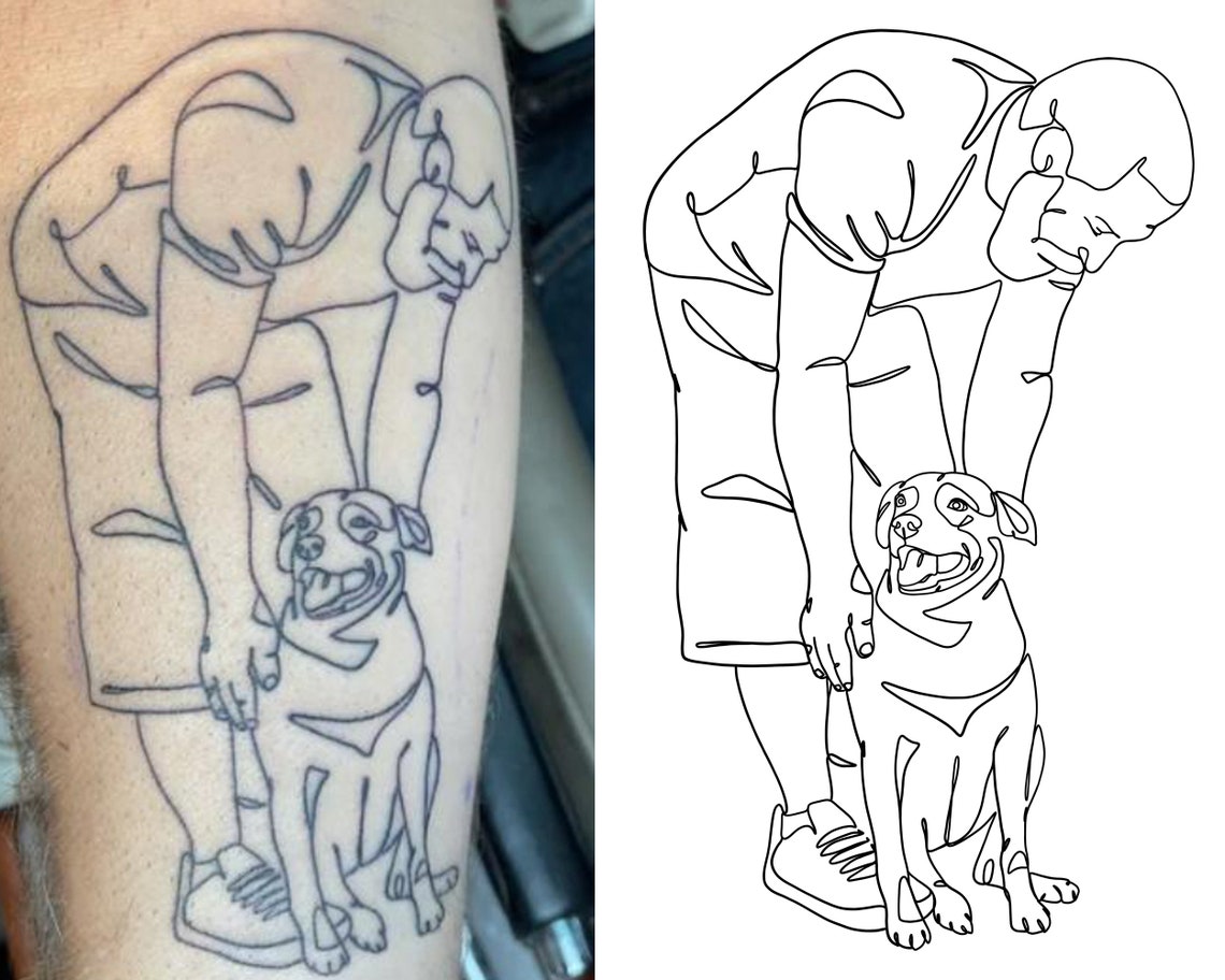 Dog Line Art Tattoo Commission Custom Dog Portrait Pet Art Etsy