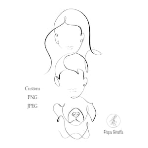 Personalized family portrait, custom line art, simple portrait from photo, faceless drawing, minimalist tattoo, DIGITAL couple illustration