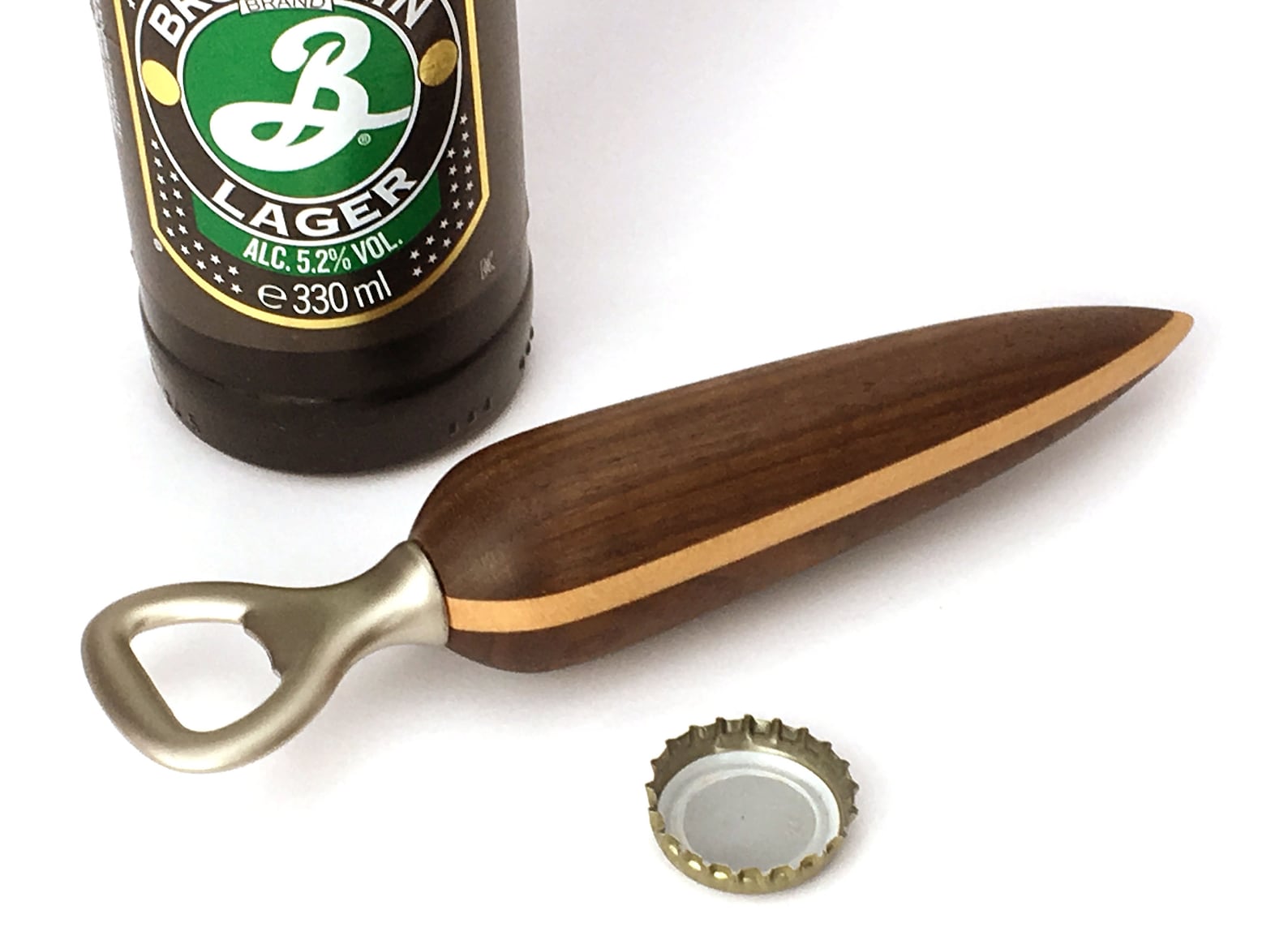 Premium design bottle opener wood handle walnut + maple - handmade - Made in Germany