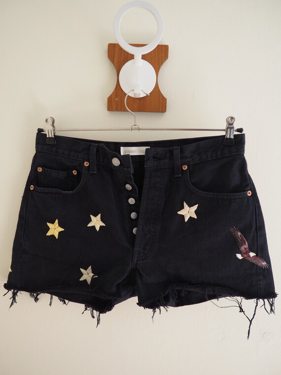 Levis 501 Shorts, Vintage Shorts, Black Embroidere