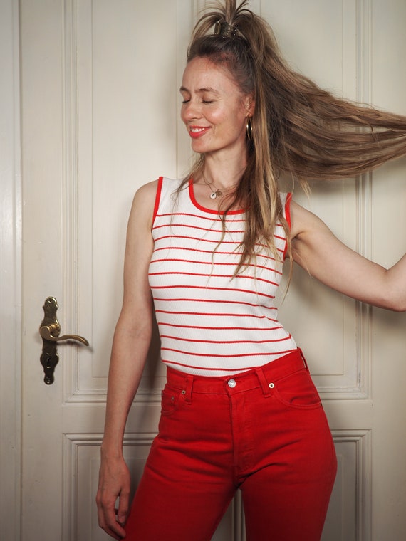 Red striped top, striped t-shirt, striped sailor … - image 2