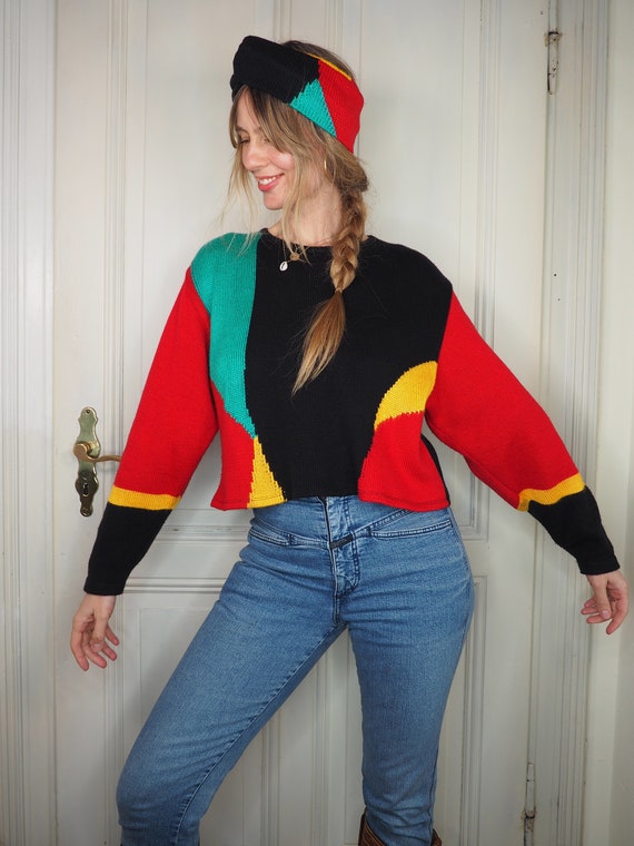 geometrischer Pullover, Crop Top Pullover, Vintage