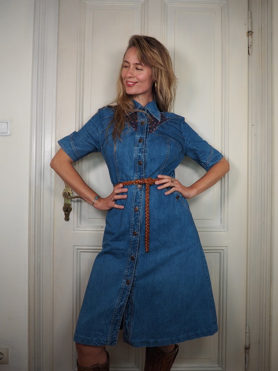 70s denim dress, vintage denim dress, denim dress,