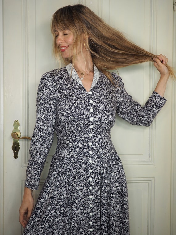 Romantic dress, puff sleeve dress, 80s floral dres