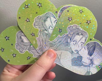 Green Yuri Sticker: Heart-Shaped Glitter Artwork