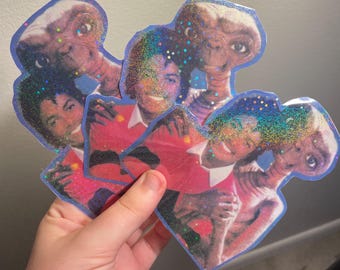 Michael Jackson and ET vintage glitter laminated sticker