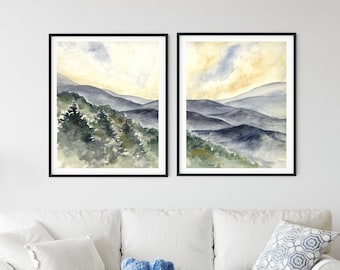 Mountain View, Expressive Landscape, Set of 2 prints, Printable Wall Art, Digital Download, Downloadable Print, Home Office Decor