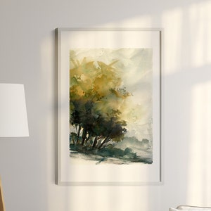 Trees Landscape, Watercolor Landscape, Printable Wall Art, Large Wall Art, Downloadable Print, Digital Download, Home Office Decor image 2