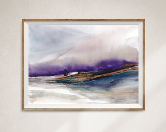 Abstract Purple Landscape, Printable Watercolor Art, Digital Download, Downloadable Print, Home Office Decor