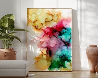 Colorful Ethereal Abstract Clouds Alcohol Ink Art, Printable Wall Art, Digital Download, Downloadable Print, Wall Art Decor