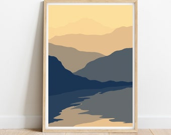 Mountain Range Sunset, Lake Landscape, Printable Wall Art, Downloadable Print, Digital Download, Large Wall Art
