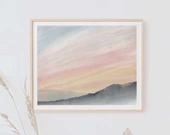 Colorful Skyscape. Printable Watercolor Wall Art. Downloadable Print. Digital Download. Home Office Decor