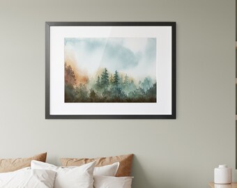 Evergreen Forest, Woods, Watercolor Landscape, Printable Wall Art, Downloadable Prints, Home Office Decor, Digital Download