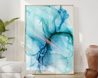 Shades of Blue Art "Blue Bed Stream", Abstract Alcohol Ink Art, Printable Wall Art, Digital Download, Downloadable Print, Home Office Decor