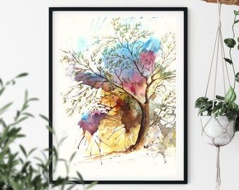 Tree of Life Colorful Landscape Printable Wall Art, Watercolor Landscape, Downloadable Print, Digital  Download, Home Office Decor