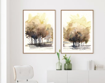 Tree Grove, Watercolor Landscape, Set of 2 Prints, Printable Wall Art, Digital Download, Downloadable Prints, Home Office Decor