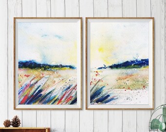 Rising Sun, Set of 2 prints, Abstract vibrant Landscape, Printable Wall Art, Digital Download, Downloadable Print, Home Office Wall Decor