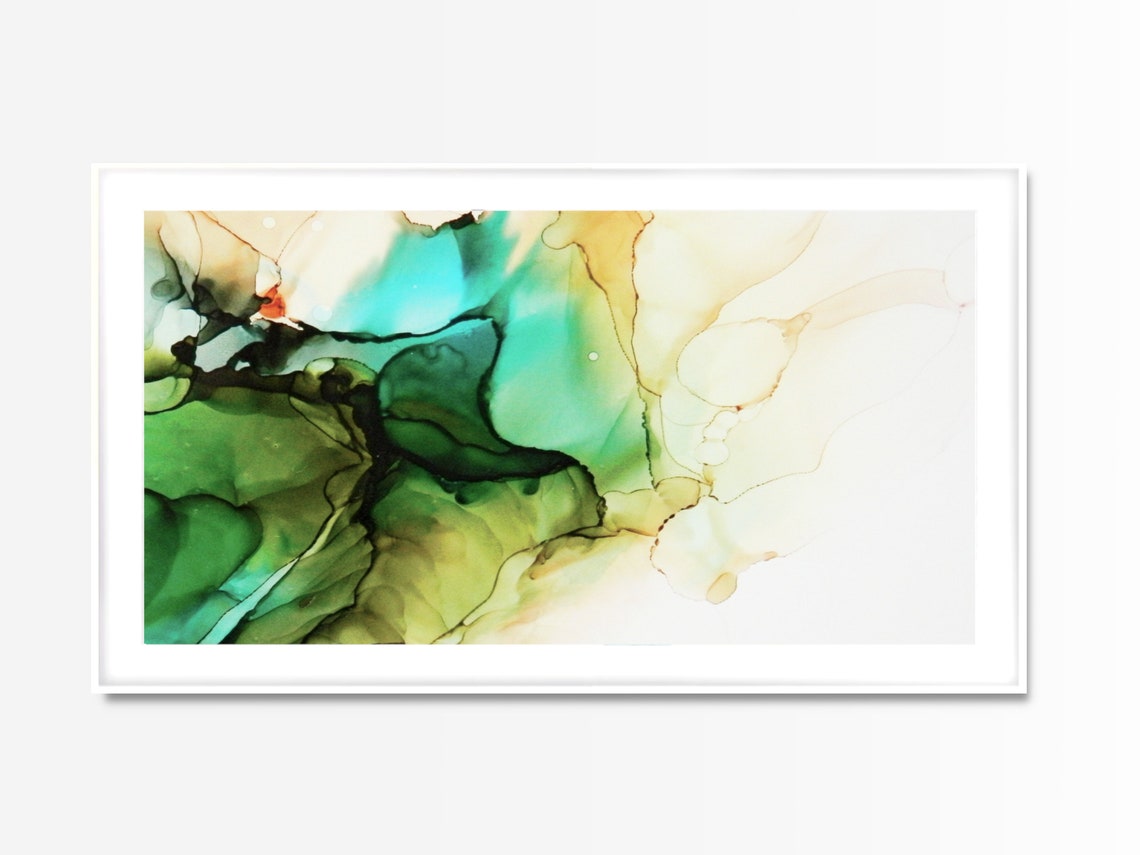 Frame TV Art Abstract Alcohol Ink Art green Etsy