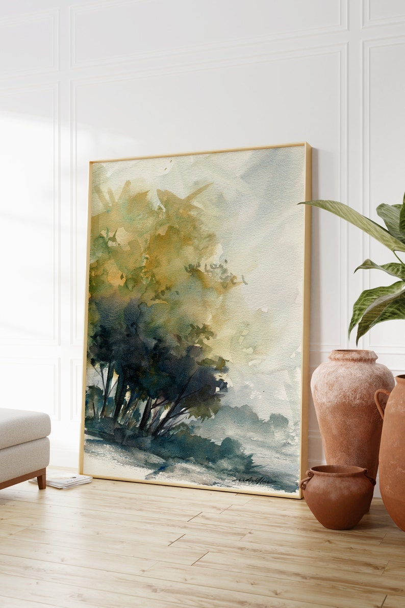 Trees Landscape, Watercolor Landscape, Printable Wall Art, Large Wall Art, Downloadable Print, Digital Download, Home Office Decor image 3