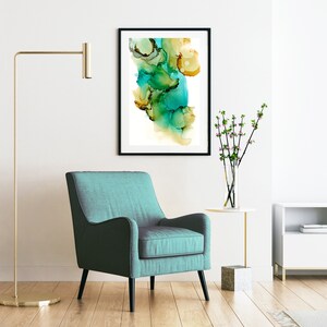 Water leaves in Aquamarine Beige. Original Alcohol Ink Abstract Art painting as Digital Download and Printable Wall Art File. image 4