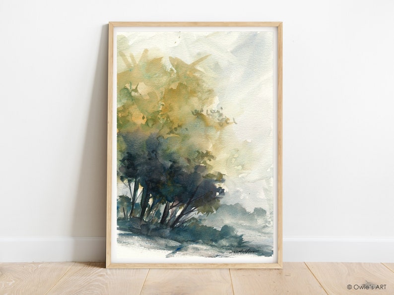 Trees Landscape, Watercolor Landscape, Printable Wall Art, Large Wall Art, Downloadable Print, Digital Download, Home Office Decor image 4