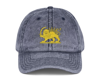 Embroidered Lion Sun Cap: Vintage Cotton Free Iran Pride Hat