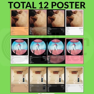 May include: A set of twelve posters featuring Harry Styles album art. The posters display various images of the artist, including images of the artist in different settings. The text "Harry Styles Bundle TOTAL 12 POSTER" is displayed at the top.