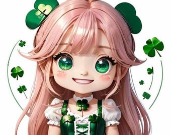 Paquete de 100 pegatinas del Día de San Patricio: vinilo troquelado, duende, trébol de cuatro hojas, suerte irlandesa, kawaii chibi, celta, descarga digital.