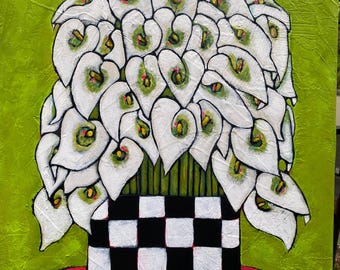 Calla Lilies Painting: Modern Floral Art, Textured Background (18x24 inch)