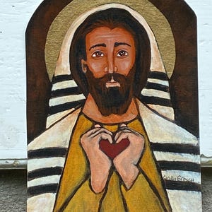 Framed Divine Mercy Painting: Folk Art Portrait of Jesus