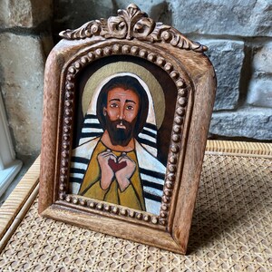 Framed Divine Mercy Painting: Folk Art Portrait of Jesus