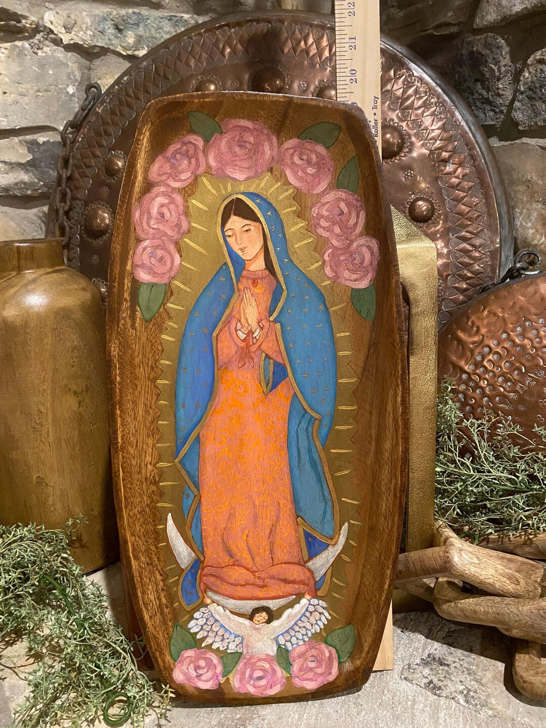 Our Lady of Guadalupe Wood Tray Retablo: Modern Catholic Art - Etsy
