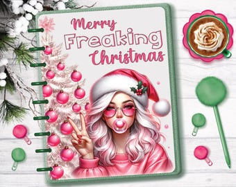 Merry Freaking Christmas! Pink Xmas Trees, Pink Designer Girl, Planner, Dashboards, Covers,