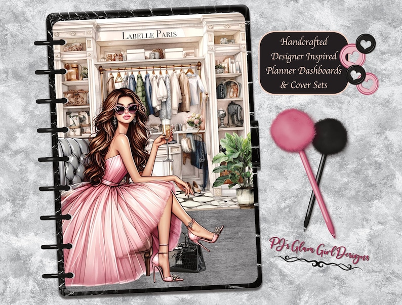 Champagne & Couture, Fashion Luxe Planner Dashboard and Covers, Chic Feminine Accessories, Custom Sizes image 1