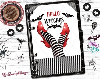 Hello Witches! Happy Halloween, Autumn, Halloween, Planner Dashboards, Covers, A5/GM, A6, Personal/MM/Wide, HP Big, Classic & Mini.