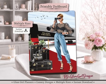 PRINTABLE Fashion Girl Dashboard, Jet Setter Design, PDF-Printable Planner, Instant Download
