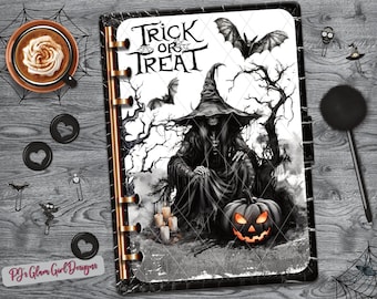 Halloween Planner Dashboard, Trick or Treat Scene, Spooky Kitty, Autumn Cover